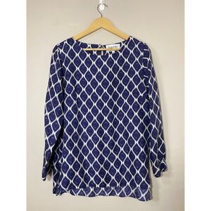 Elizabeth Mckay New York 100% Silk Ikat Print Long Sleeve‎ Tunic Top Size 12